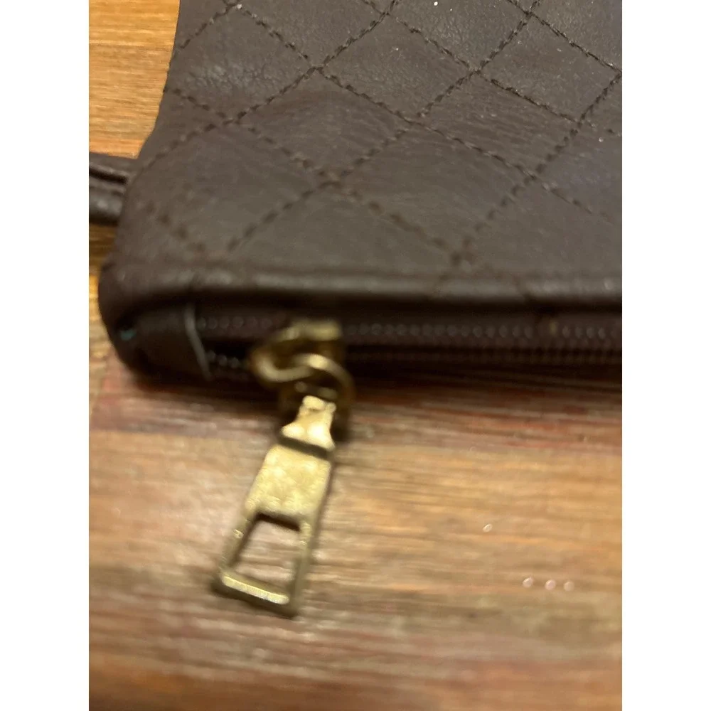 Unbranded Quilted Wristlet Pouch Women Small Brown Excellent Diamond Stitched